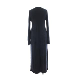 UNITED ARROWS Wリブニットワンピース ミモレ ロング 長袖 ウール フレアスリーブ 38 紺 ネイビー 1526-105-3613