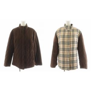 ノバチェック 中綿ジャケット キルティングジャケット リバーシブル アウター 40 ベージュ 茶 ブラウン