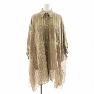 ブラウス 7分袖 ストライプ柄 モニーレ装飾 コットン シルク混 S ブラウン