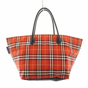 burberrys トートバッグ ナイロン レザー チェック柄 ヴィンテージ レッド
