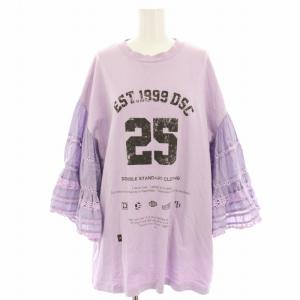 レースドッキンググラフィックTシャツ カットソー 七分袖 ロゴプリント フレアスリーブ 38 紫 パープル