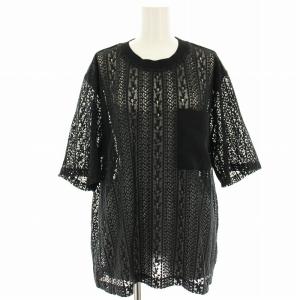 カットソー ブラウス 総レース 異素材切替 シアー 半袖 F 黒 ブラック 0204-070-242 /HN