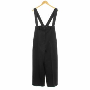 24SS サスペンダーワイドパンツ ハイウエスト ダブルサテン ジップフライ S 紺 ネイビー 1224320150