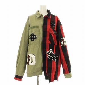 オリジナルドッキングシャツ シャツジャケット クレイジーパターン ジップアップ チェック柄 ワッペン プリント