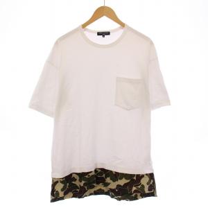 23SS 裾レイヤードポケットTシャツ 半袖 クルーネック 切替 カモフラ 迷彩柄 S 白 ホワイト カーキ