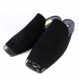 レザースクエアトゥスリッパ サンダル ミュール サボ M 黒 23-192-820-5805-3-0 /TK