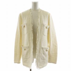 ノーカラージャケット ツイード パールボタン 40 白 ホワイト 44TCP07 /AN31