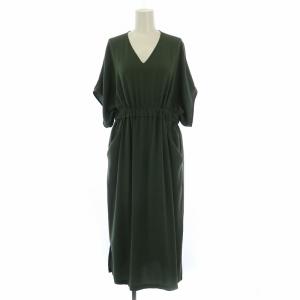 ジャージーライクジョーゼット Vネックワンピース ロング 半袖 34 カーキ 22-06-12-06305