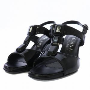 DIANA サンダル ウェッジソール ストラップ ビジュー装飾 エナメル 22 EE 黒 56673 /BM