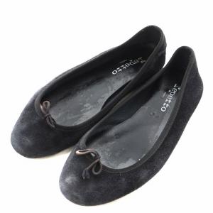 バレエシューズ フラットシューズ リボン スエード 39 黒 ブラック /AN17