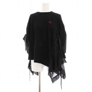 Tシャツ カットソー チェック 切替 七分袖 00 黒 16-12-341028 /YM