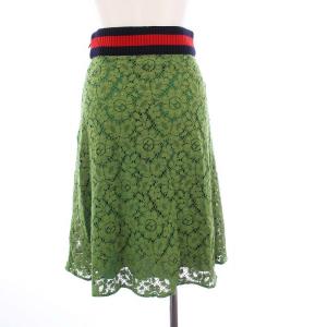 GUCCI シェリーライン レーススカート フレア ひざ丈 38 グリーン 415312 /KH