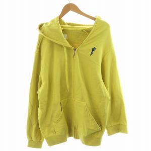 HALF LOOSE ZIP HOODIE パーカー ジップアップ ロゴ刺繍 変形 コットン M 黄 イエロー