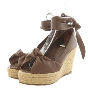サンダル ウェッジソール オープントゥ リボン 37 茶 ブラウン /AN24