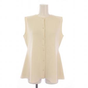 24SS ミラノリブノースリーブプルオーバー ベスト クルーネック ペプラム ストレッチ 無地 S アイボリー