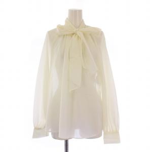ボウタイシャツ ブラウス シフォン シアー シースルー 長袖 リボン 無地 38 アイボリー /BB