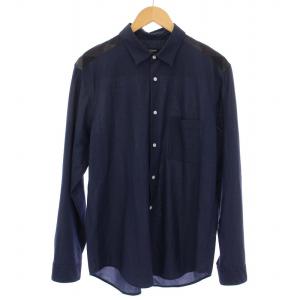 シャツ 長袖 チェック 切替 L ネイビー 51M02-802-28 /KH