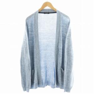 カーディガン ロゴ刺繍 コットン リネン混 麻 L 水色 ライトブルー 51N12-711-24 /AN24