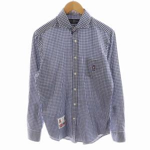 シャツ 長袖 チェック柄 ロゴ刺繍 L 紺 ネイビー 白 ホワイト /AN27