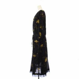 pas de calais 別注アンティークフラワープリントワンピース ロング 花柄 長袖 36 黒 黄 KA-1707 /TK