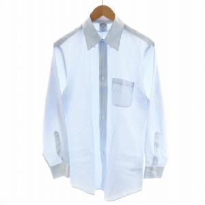 シャツ 長袖 ストライプ柄 コットン 15 1/2 2/3 水色 ライトブルー 白 ホワイト /AN31