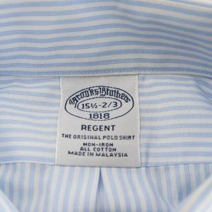 Brooks Brothers シャツ 長袖 ストライプ柄 コットン 15 1/2 2/3 水色 ライトブルー 白 ホワイト /AN31