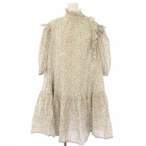 OLY FLOUNCE PUFF DRESS LIBERTY ワンピース ひざ丈 花柄 七分袖 34 マルチカラー