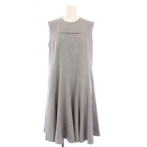 フレアワンピース ひざ丈 ノースリーブ クルーネック リボン 装飾 36 グレー /BB