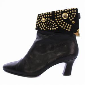 ショートブーツ ポインテッドトゥ スタッズ レザー 3.5 黒 /BM