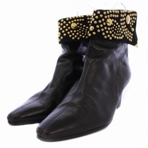 LANVIN ショートブーツ ポインテッドトゥ スタッズ レザー 3.5 黒 /BM