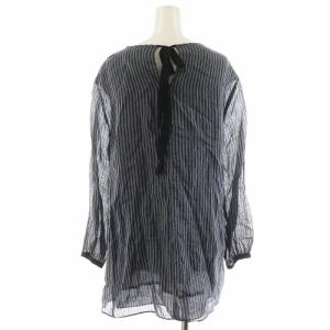 S Max Mara シャツ ブラウス 長袖 ストライプ ビーズ装飾 リボン コットン 46 紺 ネイビー 919107826