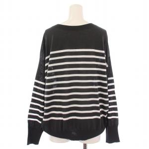 GALERIE VIE クレープコットンボーダー ドロップショルダープルオーバー ニット 長袖 クルーネック 薄手 ストレッチ