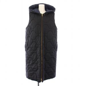 キルティングフーディーロング ベスト XS ネイビー ブラック
