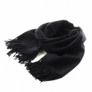 ストール フリンジ ロゴ刺繍 カシミヤ 黒 ブラック /AN12