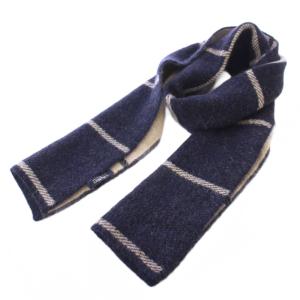 マフラー ストレッチ チェック柄 バイカラー 紺 ネイビー グレージュ /BB