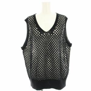 24SS オープンワークリネンVネックベスト ニット カットソー 麻 メッシュ ノースリーブ シアー F