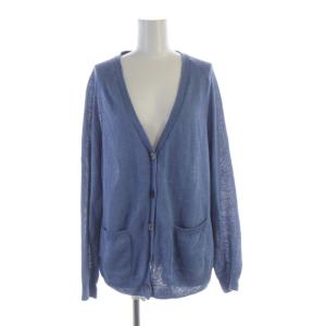 カーディガン ニット 麻 リネン Vネック 長袖 L 青 ブルー /RO