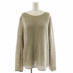 ニット カットソー 長袖 リネン 麻 L ベージュ /AN25