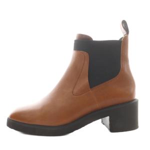 サイドゴアブーツ ショートブーツ チャンキーヒール レザー 37 茶 ブラウン K400319-003