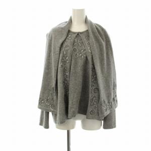 アンサンブルニット セーター カーディガン ストール付き 刺繍 ラメ 3 グレー 27-91200-13