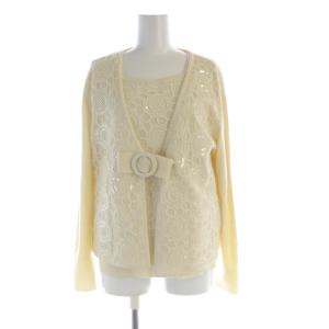 アンサンブル ニット カーディガン カットソー スパンコール装飾 七分袖 長袖 44 ベージュ 854022-21