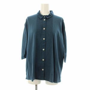 ピンタックカットソーシャツ ブラウス ワイドシルエット 半袖 ドルマンスリーブ 青 ブルー /OR JS