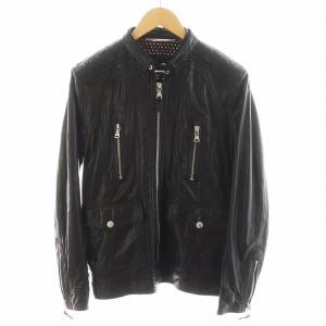 ライダースジャケット ラムレザー 46 ブラック
