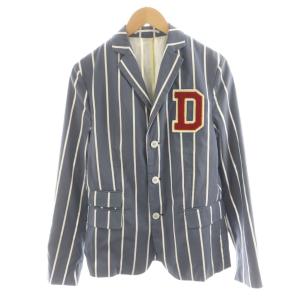 テーラードジャケット シングル ストライプ柄 ロゴ 44 グレー 白 ホワイト /AN48