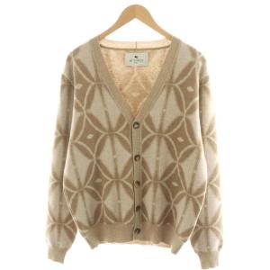カーディガン 総柄 ウール M ベージュ
