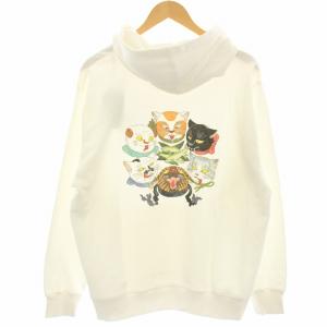 graniph × 石黒亜矢子 鮎包囲絵図 パーカー スウェット グラフィックプリント プルオーバー 長袖 M 白 ホワイト