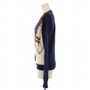 RALPH LAUREN ニット カーディガン 長袖 Vネック 切替 柄 シルク M ネイビー /BM