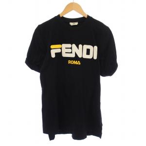 FILA  Tシャツ カットソー 半袖 クルーネック ロゴ プリント 刺繍 ストレッチ XS 黒 ブラック