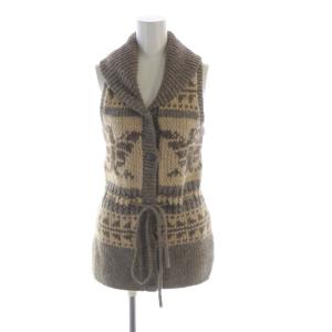 ベスト ニット 総柄 麻 リネン混 S 茶 ブラウン ベージュ KR-WJ-KW-5103 /RO