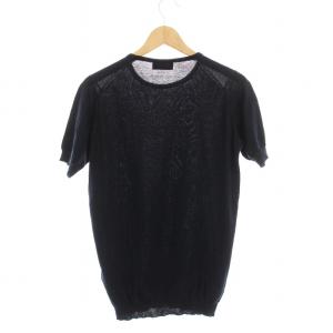 JOHN SMEDLEY ニット Tシャツ カットソー ウール コットン混 半袖 S 紺 /YM